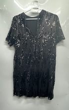 Load image into Gallery viewer, Zara Basic Womens Black Sequin Short Sleeve V-Neck Pullover Shift Dress Size S
