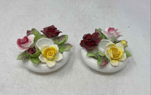 Load image into Gallery viewer, Lot Of 2 Pcs Royal Adderley Multicolor Floral Bone China Candle Holders
