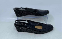Load image into Gallery viewer, Sesto Meucci Womens Black Leather Laser Cut Wedge Heel Slingback Sandals Size 8

