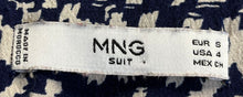 Load image into Gallery viewer, MNG Womens Navy-Blue Beige Chevron Henley Neck Drawstring Waist Mini Dress Sz 4
