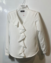 Load image into Gallery viewer, Karl Lagerfeld Paris Womens White Ruffled Long Sleeve Blouse Top Size Small
