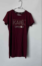 Load image into Gallery viewer, Karl Lagerfeld Paris Womens Burgundy Rhinestones Short Sleeve T-Shirt Dress Sz M
