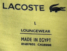 Load image into Gallery viewer, Lacoste Mens Yellow Cotton Short Sleeve V-Neck Loungewear T-Shirt Size Large
