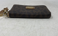 Load image into Gallery viewer, Michael Kors Womens Brown Signature Print Leather Card Holder Wristlet Wallet
