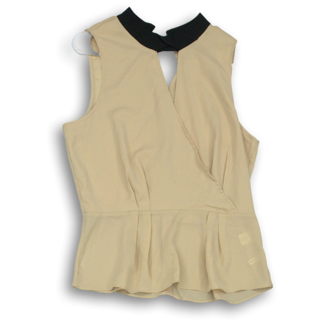 7th Avenue Womens Beige Sleeveless Peplum Blouse Top Size M