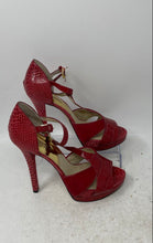Load image into Gallery viewer, Michael Kors Womens Nada Red Snakeskin Leather Stiletto Platform Heels Size 8
