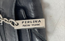 Load image into Gallery viewer, Perlina New York Womens Black Leather Card Holder Zipper Pockets Trifold Wallet
