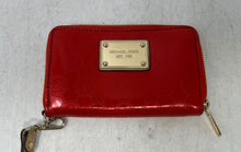 Load image into Gallery viewer, Michael Kors Womens Red Monogram Inner Divider Zip-Around Wristlet Wallet

