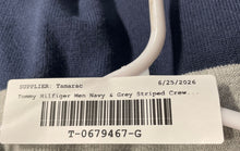 Load image into Gallery viewer, Tommy Hilfiger Mens Navy Gray Striped Crew Neck Ribbed Hem Pullover Sweater Sz S
