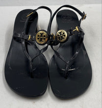 Load image into Gallery viewer, Authentic Tory Burch Womens Black Block Heel Slingback Sandals Size 10 M Damaged
