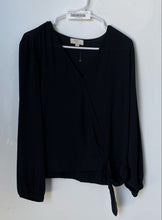 Load image into Gallery viewer, Loft Womens Black Regular Fit V-Neck Long Sleeve Wrap Blouse Top Size MP
