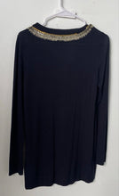 Load image into Gallery viewer, Tory Burch Womens Navy Blue Gold Beaded Split Neck Tunic Blouse Top Size XS
