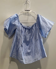 Load image into Gallery viewer, Express Womens Blue Striped Print Short Sleeve Off Shoulder Blouse Top Size S
