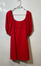 Load image into Gallery viewer, H&amp;M Womens Red Short Puff Sleeve Square Neck Pleated Front A-Line Dress Size M
