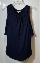 Load image into Gallery viewer, Loft Womens Blue Short Cold Shoulder Sleeve Round Neck Blouse Top Size M

