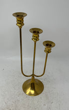 Load image into Gallery viewer, Vintage Gold Brass 3 Arm Stepped Candelabra Mid-Century Modern Candle Holder
