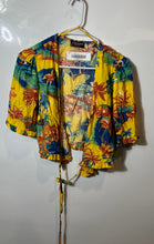 Load image into Gallery viewer, Zara Womens Multicolor Palm Tree Print Hawaiian Cropped Wrap Blouse Top Size S
