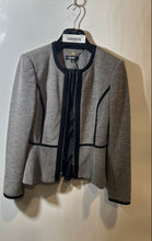 Load image into Gallery viewer, DKNY Womens White Black Tweed Long Sleeve Full-Zip Peplum Blazer Jacket Size 2
