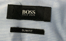 Load image into Gallery viewer, Hugo Boss Mens Light Blue Striped Long Sleeve Slim Fit Dress Shirt Size 41/16
