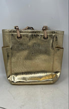 Load image into Gallery viewer, Michael Kors Womens Gold-Tone Metallic Monogram Leather Jet Set Tote Handbag
