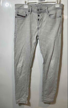 Load image into Gallery viewer, Diesel Mens Light Gray Sleenker Medium Wash Button-Fly Skinny Jeans Size 29x32
