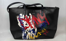 Load image into Gallery viewer, DKNY Womens Bryant Park Black Graffiti Print Double Handle Shoulder Tote Bag
