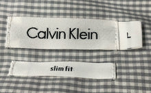 Load image into Gallery viewer, Calvin Klein Mens Gray White Gingham Long Sleeve Slim Fit Button-Up Shirt Size L
