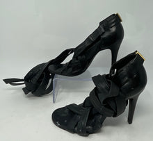 Load image into Gallery viewer, Authentic Tory Burch Womens Black Stiletto Gladiator Heels Sz 6.5M Worn Stained

