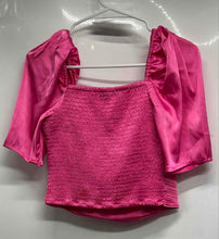 Load image into Gallery viewer, Express Womens Pink Smocked Back Short Puff Sleeve Pullover Blouse Top Size S
