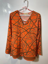 Load image into Gallery viewer, Michael Kors Womens Orange Chain And Rope Print Lace-Up V-Neck Blouse Top Size M
