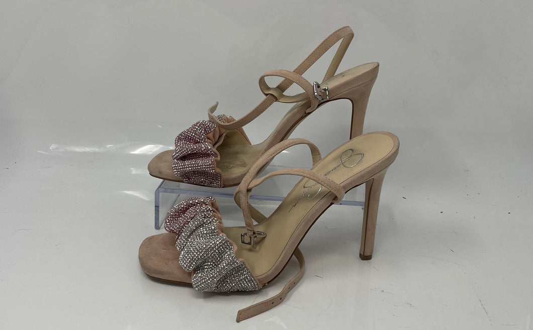 Jessica Simpson Womens Nude Glitter Open Toe Stiletto Slingback Heels Size 6.5M