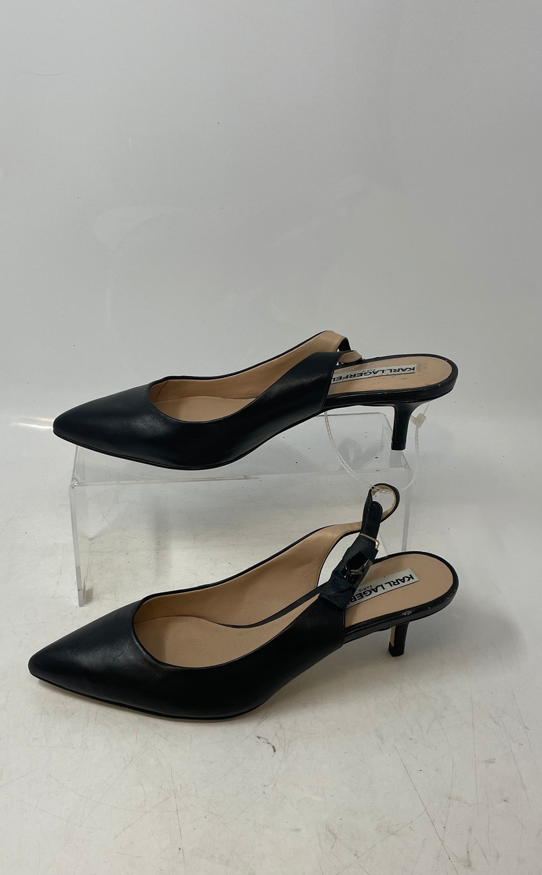 Karl Lagerfeld Womens Black Leather Pointed Toe Slingback Sandals Size 38.5