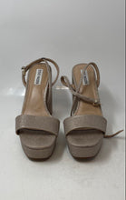 Load image into Gallery viewer, Steve Madden Womens Lessa Beige Glitter Block Heel Platform Sandals Size 9.5
