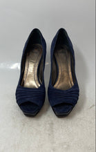 Load image into Gallery viewer, Hugo Boss Womens Blue Suede Peep Toe Slip-On Stiletto Platform Heels Size EUR 38
