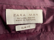 Load image into Gallery viewer, Zara Mens Burgundy Collared Long-Sleeve Slim-Fit Button-Up Shirt Size Large
