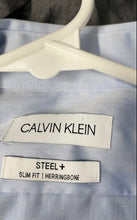 Load image into Gallery viewer, Calvin Klein Mens Light Blue Herringbone Slim Fit Dress Shirt Size 14.5 32/33
