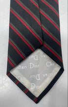 Load image into Gallery viewer, Christian Dior Mens Black Red Striped Embroidered Logo Adjustable Designer Tie
