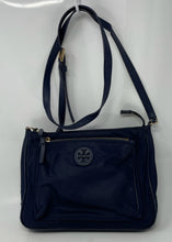 Load image into Gallery viewer, Authentic Tory Burch Womens Blue Pockets Adjustable Strap Crossbody Bag Damaged

