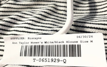 Load image into Gallery viewer, Ann Taylor Womens White Black Striped Long Sleeve Round Neck Blouse Top Size M
