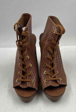 Load image into Gallery viewer, Authentic Tory Burch Womens Brown Perforated Leather Wedge Heel Booties 10M Worn
