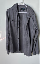 Load image into Gallery viewer, Murano Mens Gray Striped Comfort Slim Fit Collared Button-Up Shirt Size XL
