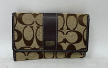 Load image into Gallery viewer, Coach Womens Brown And Beige Logo Print Credit Card Slot Trifold Wallet
