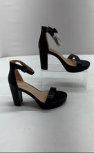 Load image into Gallery viewer, Dobolin Womens Black Leather Open Toe Buckle Ankle Strap Heels Size 8W With Tag
