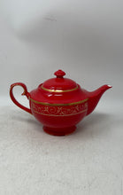 Load image into Gallery viewer, Teavana Red Gold Trim Fine Bone China Tableware Engraved Serving Teapot
