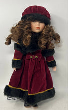 Load image into Gallery viewer, Unbranded Curly Hair Brown Eyes Porcelain Doll In Red Black Maxi Dress With Hat
