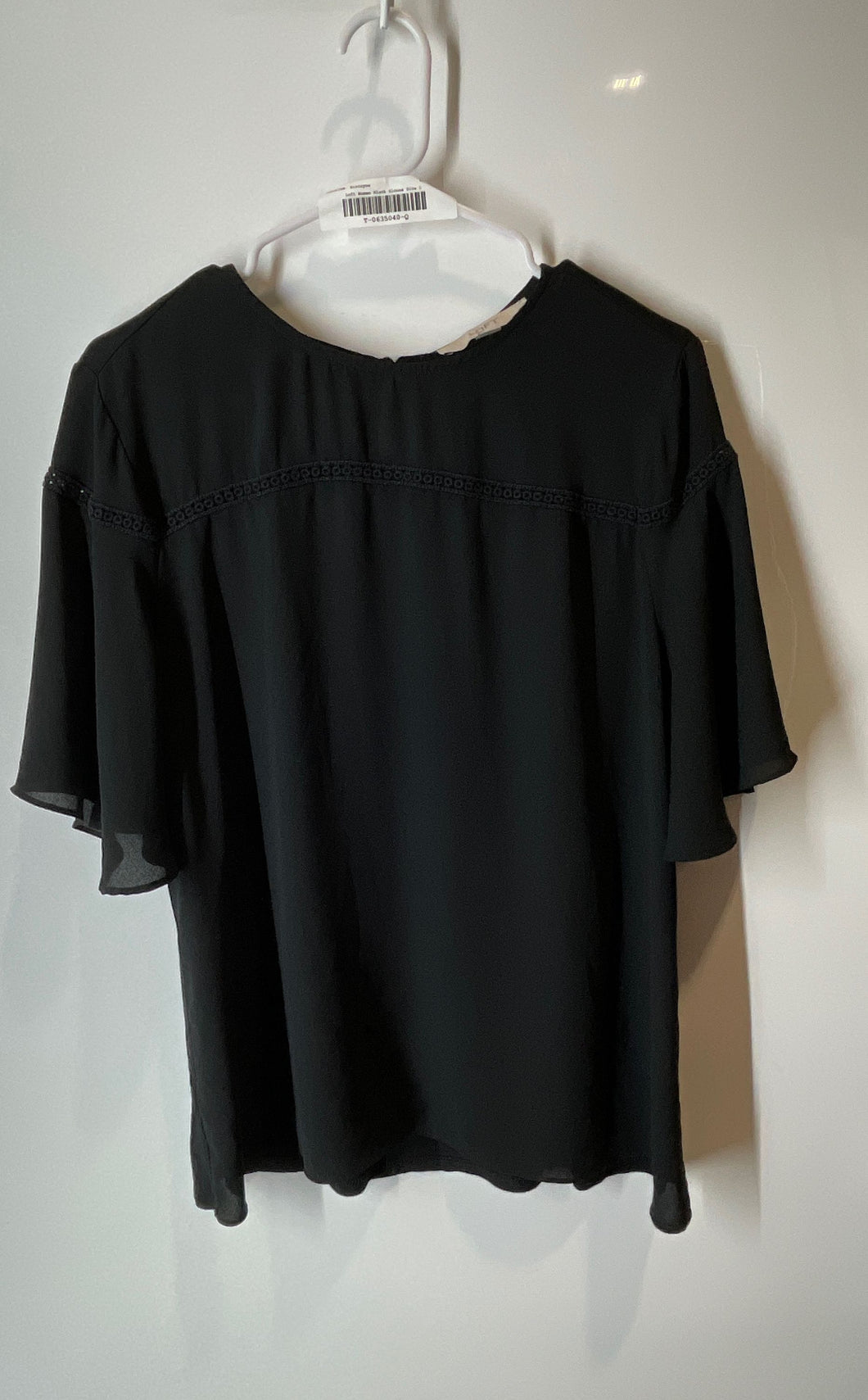Loft Womens Black Short Sleeve Round Neck Casual Blouse Top Size Large