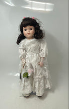 Load image into Gallery viewer, Vintage Black Hair Brown Eyes Collectible Porcelain Girl Doll 15" Tall
