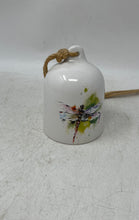 Load image into Gallery viewer, White Green Dragonfly Watercolor Decorative Ceramic Bell With Jute Hanging Loop
