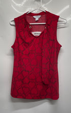 Load image into Gallery viewer, Liz Claiborne Womens Red Heart Print Sleeveless Neck Tie Blouse Top Size XS
