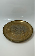 Load image into Gallery viewer, Antique Farmer Plowing A Field Scene Relief Brass-Tone Wall Hanging Plate
